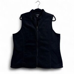 Erika Black Fleece Vest Womens XL Full Zip Sherpa Lined Mock Neck Pocketed